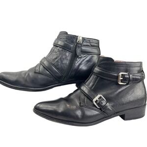 Tabitha Simmons Ankle Boots Womens 38.5 Black Leather Double Buckle Moto Bootie